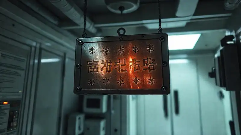 Placa metálica luminosa en sala segura