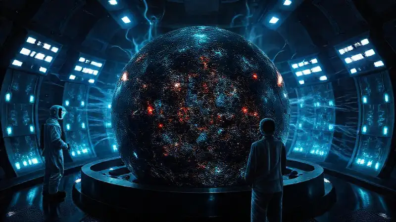 Esfera luminosa de aspecto metálico y misterioso
