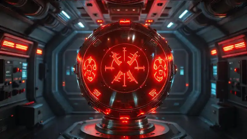 Esfera metálica luminosa en entorno futurista seguro