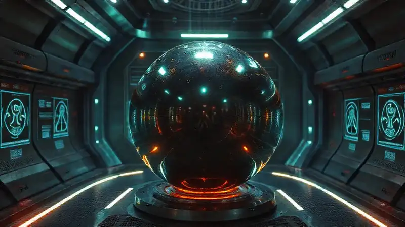 Esfera metálica misteriosa en Cámara futurista segura