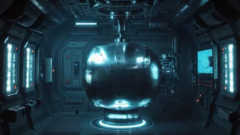 Cilindro misterioso en cámara futurista y tecnológica