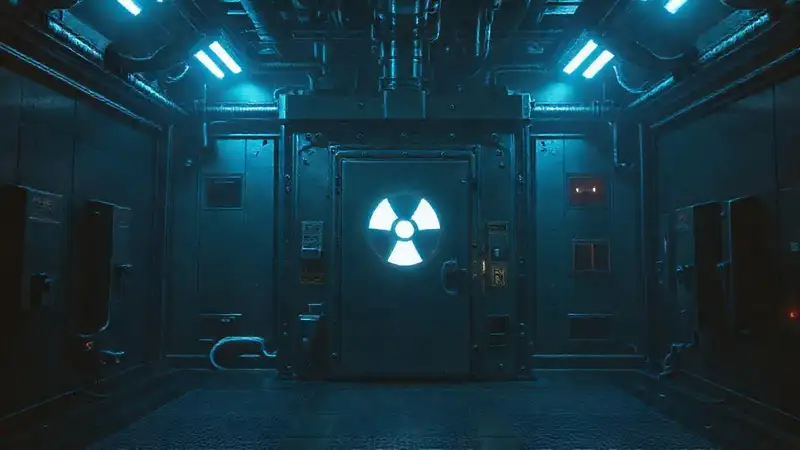 Estructura metálica misteriosa en contención futurista