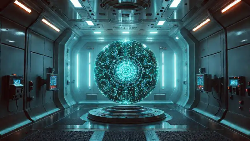 Sala de contención con tecnología avanzada y misterio