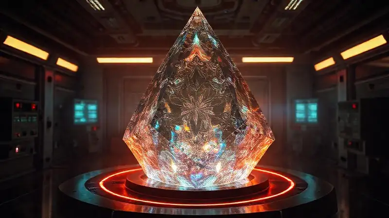 Cristal iridiscente en ambiente misterioso y seguro