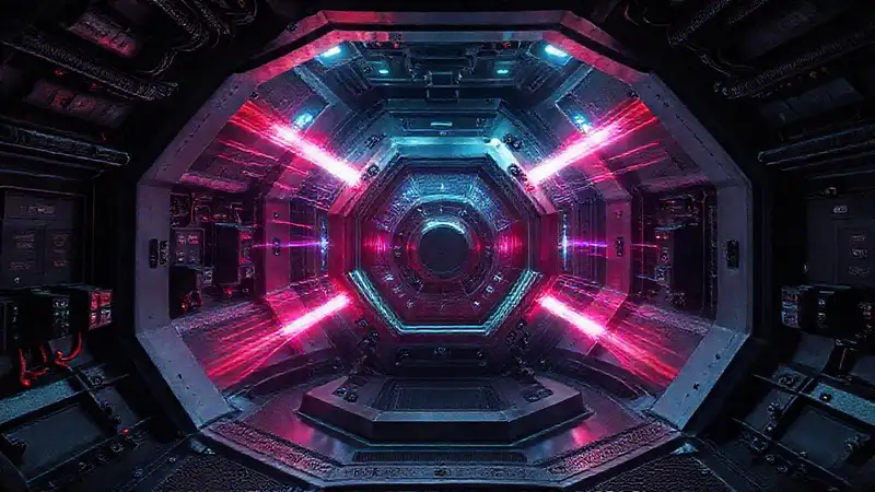 Estructura metálica futurista con pulsos electromagnéticos