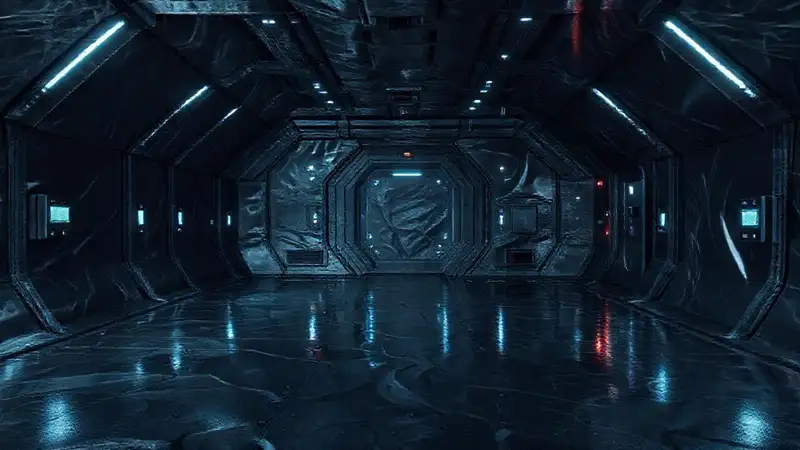 Cámara futurista con sensores y reflejos misteriosos