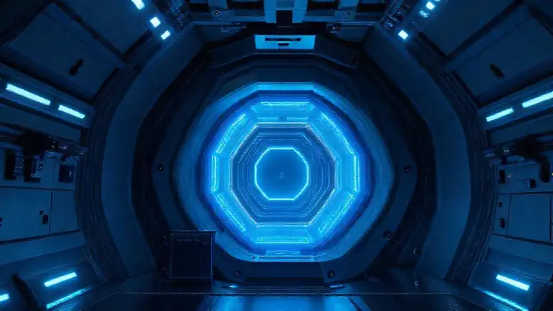 Estructura futurista con energía y sensores seguros