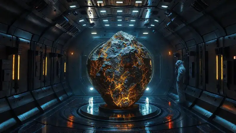 Cápsula de contención con mineral misterioso brillante