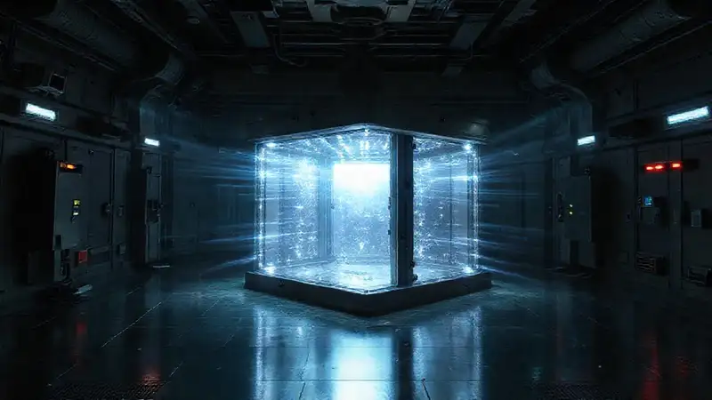 Estructura misteriosa en sala de alta tecnología