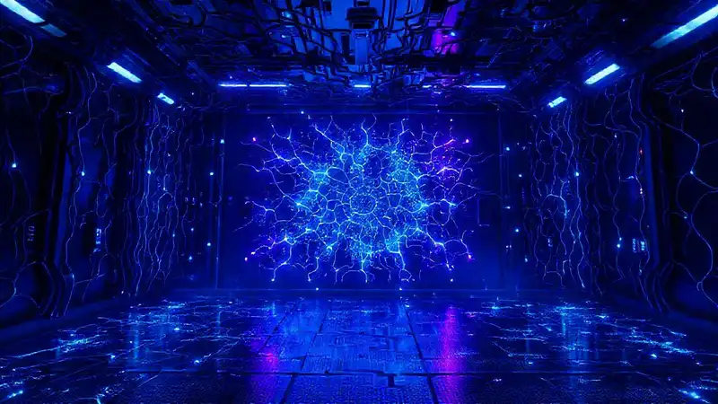 Patrón luminoso misterioso en entorno futurista