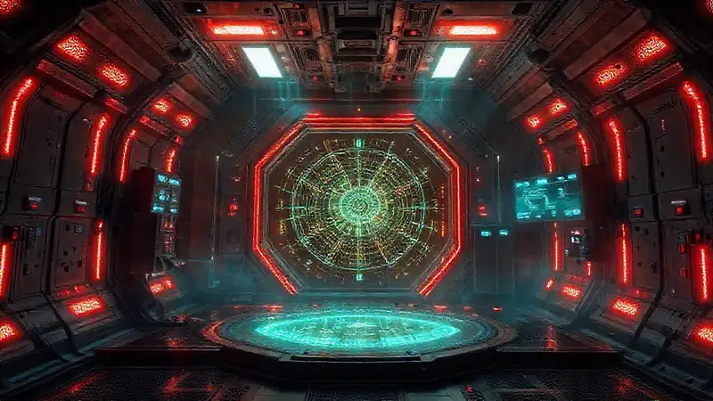 Cámara de contención futurista con estructura luminosa