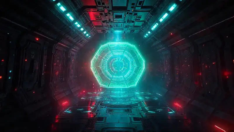Anomalía sensorial en entorno futurista y oscuro