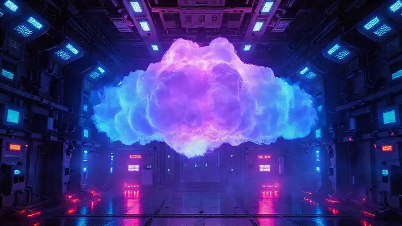 Nube de plasma misteriosa en cámara futurista segura