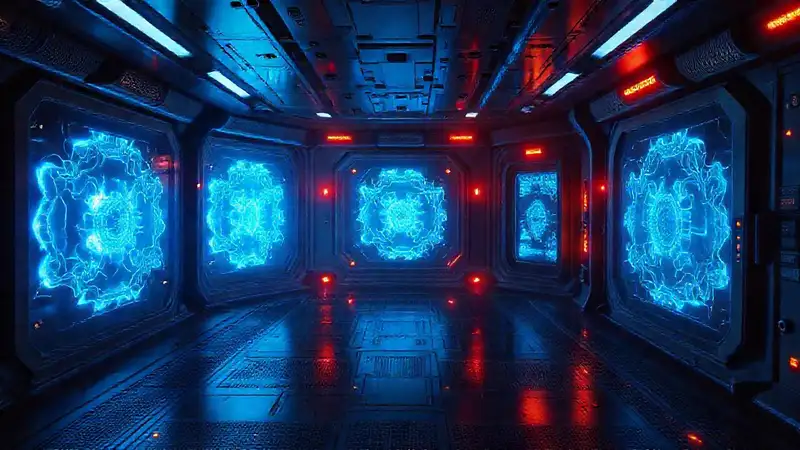 Visualización futurista de energía y estructura cuántica