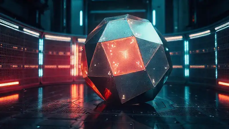 Objeto metálico luminiscente en entorno controlado