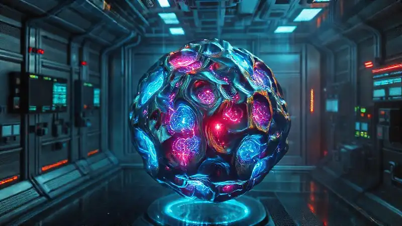 Estructura metálica luminosa y futurista misteriosa
