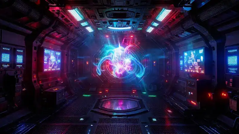 Cámara de contención futurista con iluminación intensa