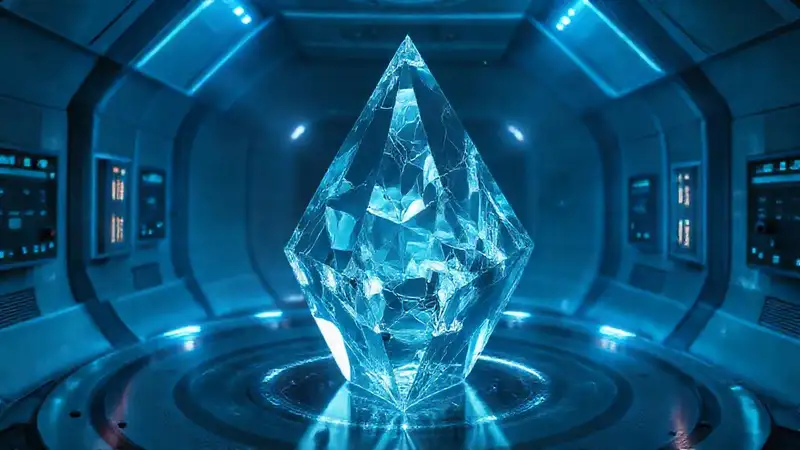 Cristal futurista en contenedor con efectos temporales