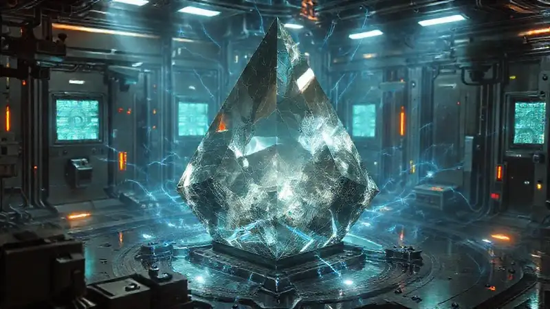 Cristal brillante en entorno de alta tecnología