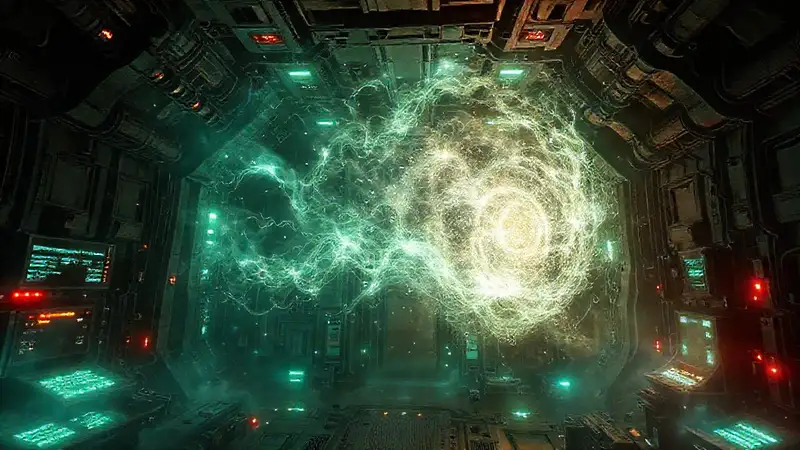 Estructura futurista con energía y misterio