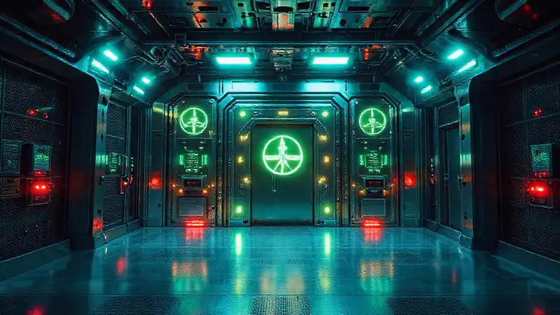 Estructura metálica misteriosa en laboratorio futurista