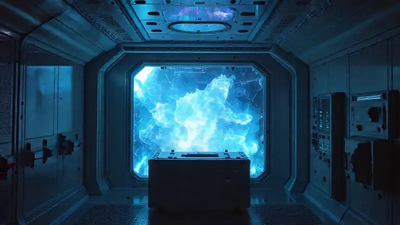 Habitación segura futurista con cristales y control