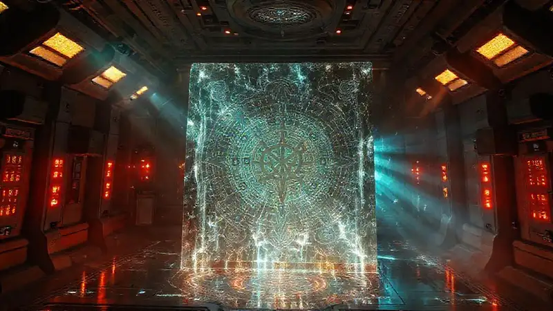 Matriz cristalina misteriosa en sala de contención