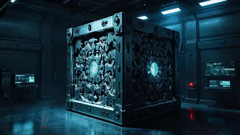 Cubo metálico fractal en cámara misteriosa