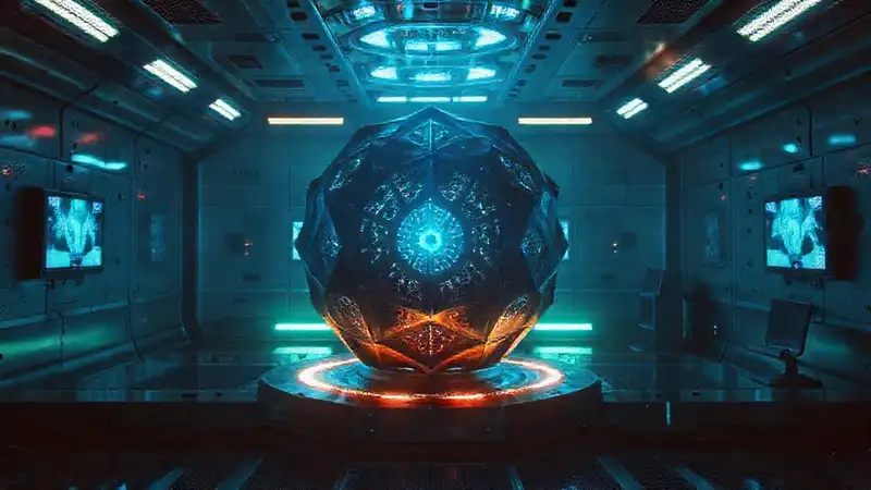 Estructura misteriosa en sala de alta tecnología