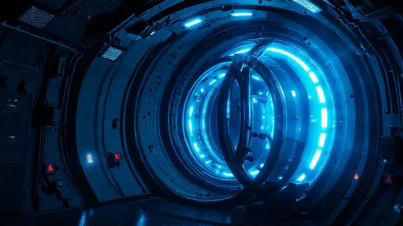Estructura metálica luminosa en sala futurista segura