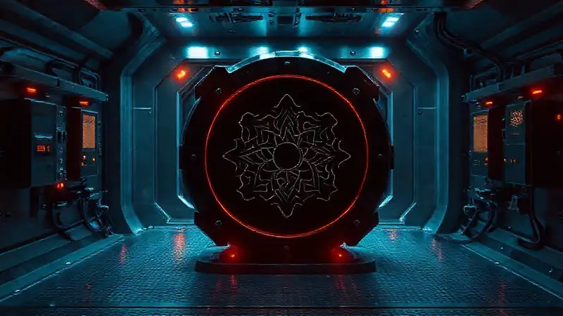 Cámara de contención con objeto misterioso futurista
