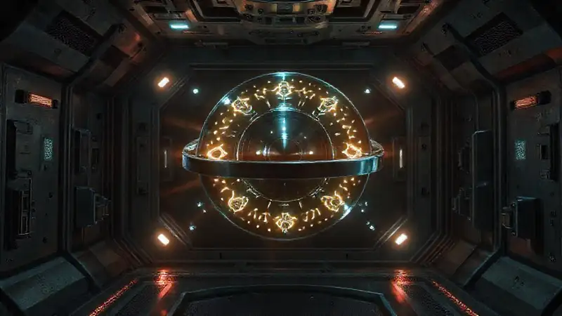 Disco metálico misterioso en contenedor futurista