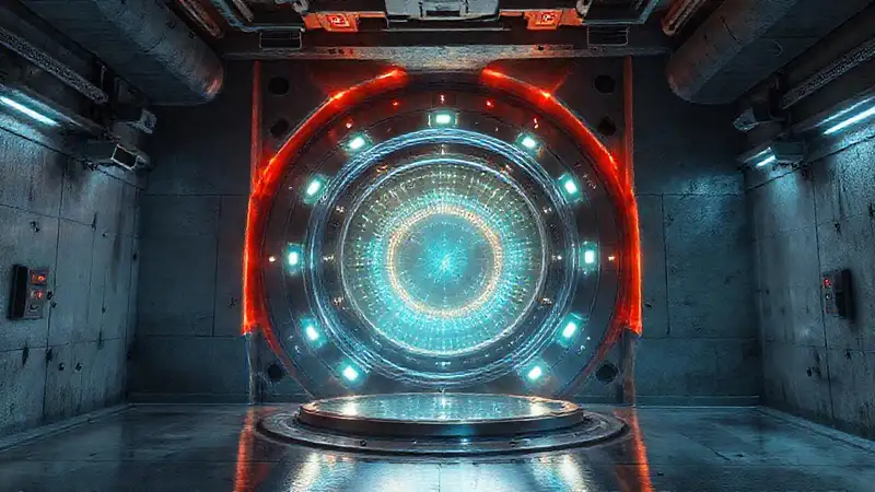 Portal metálico circular con energía pulsante