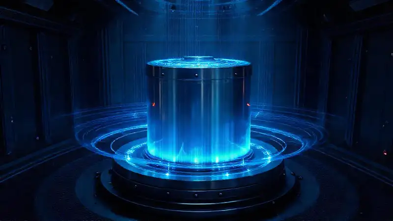 Estructura metálica futurista con vibraciones y luz