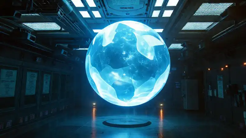 Esfera luminosa en ambiente seguro y tecnológico