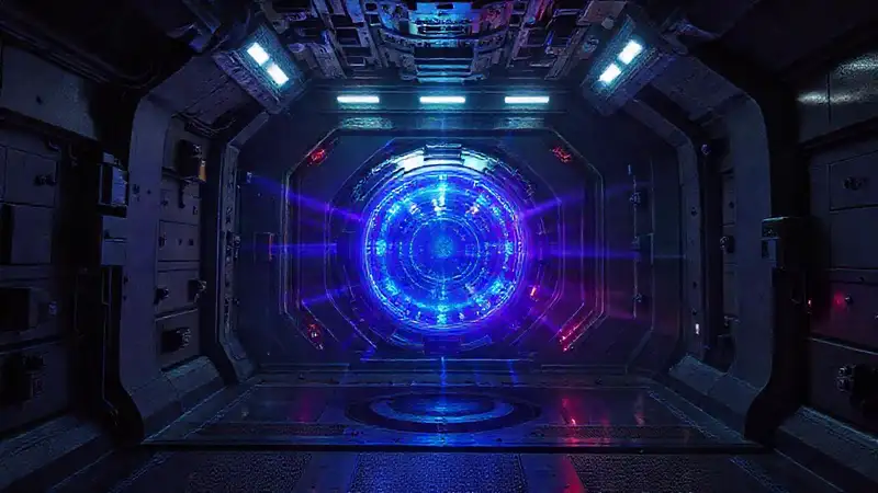 Objeto metálico brillante en prisión futurista
