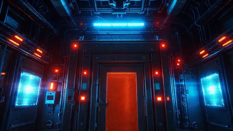 Estructura metálica luminosa en contención futurista