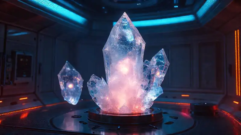 Cristal translúcido brillante en entorno futurista controlado