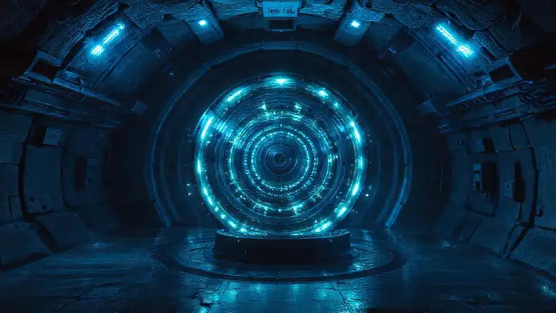 Objeto metálico misterioso en cámara secreta futurista