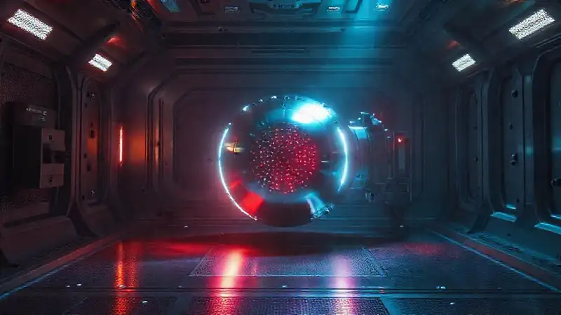 Objeto metálico brillante en cámara de alta tecnología