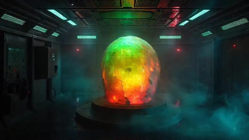Habitación de contención con luz eerie y tecnología