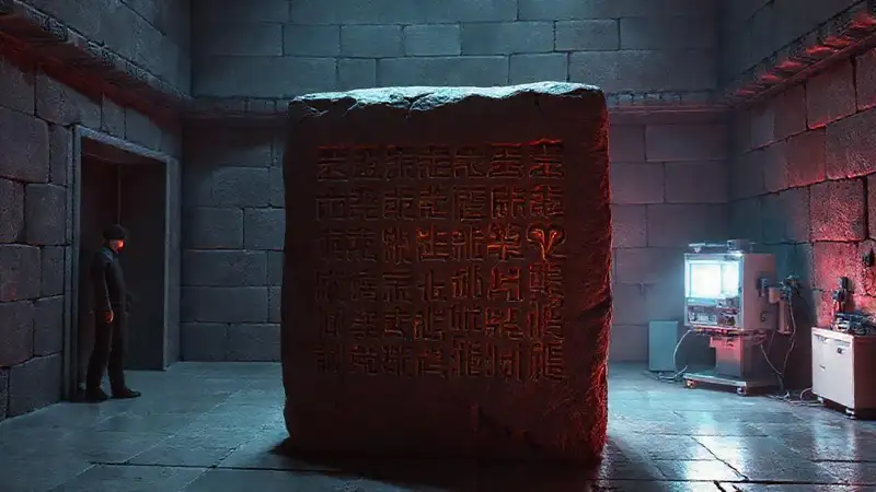 Bloque de piedra antiguo en cámara de contención