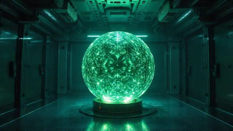 Objeto misterioso con aura y superficie fractal
