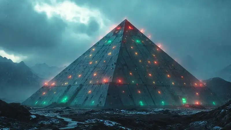 Estructura futurista y secreta en montaña peligrosa