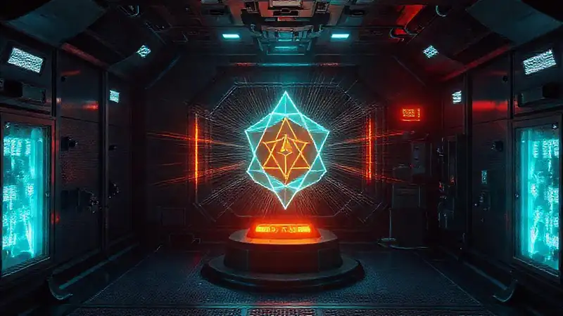 Cápsula de contención futurista con energía y amenazas