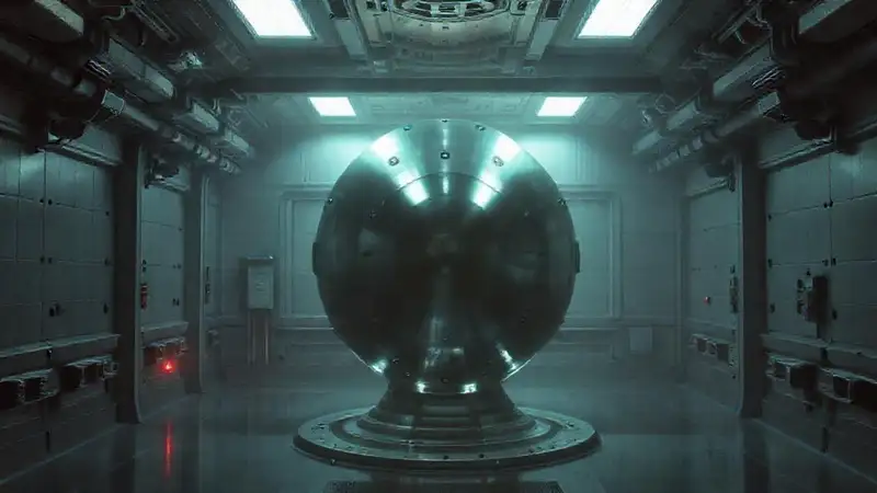 Estructura metálica misteriosa en laboratorio futurista