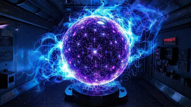 Esfera fractal brillante en contenedor seguro