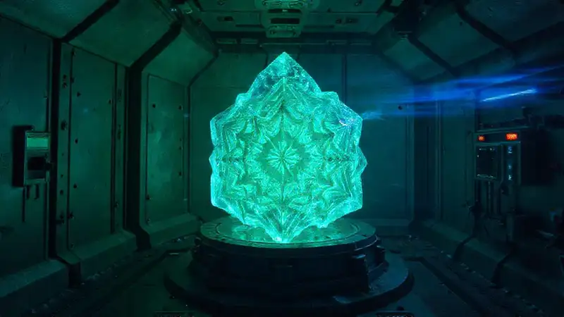 Cristal misterioso brillante en cámara controlada