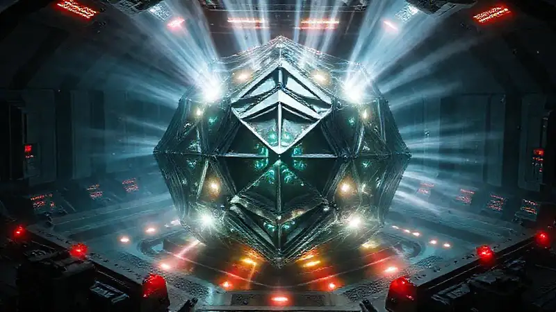 Estructura metálica futurista con energía radiante
