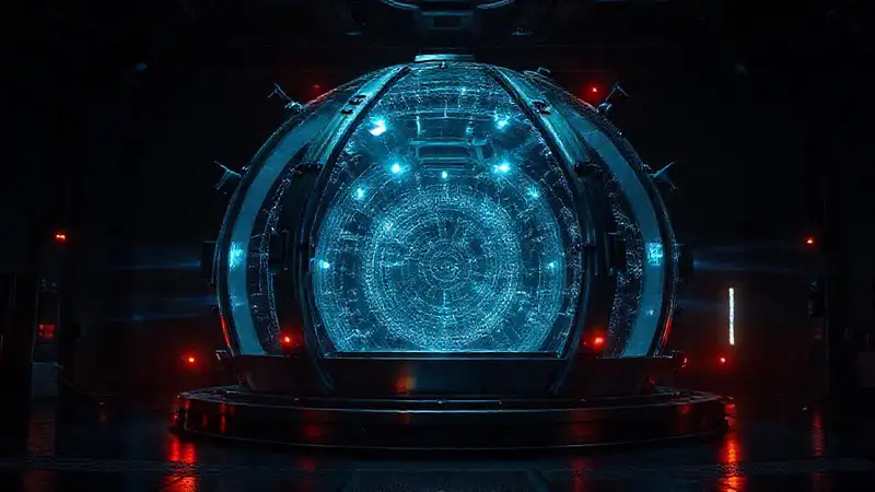 Esfera de energía en contención futurista